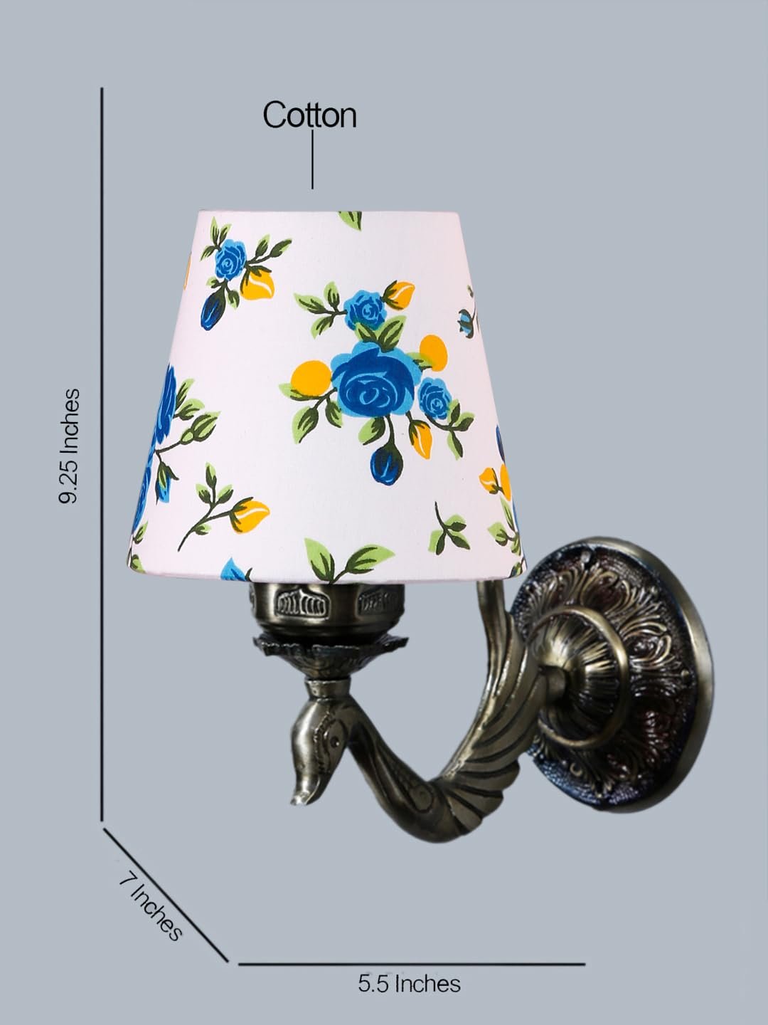Antique Gold Wall Lamp for Office/Home/Gifting with Cotton conical Printed Shade(7x5.5x9.25) Inches -73