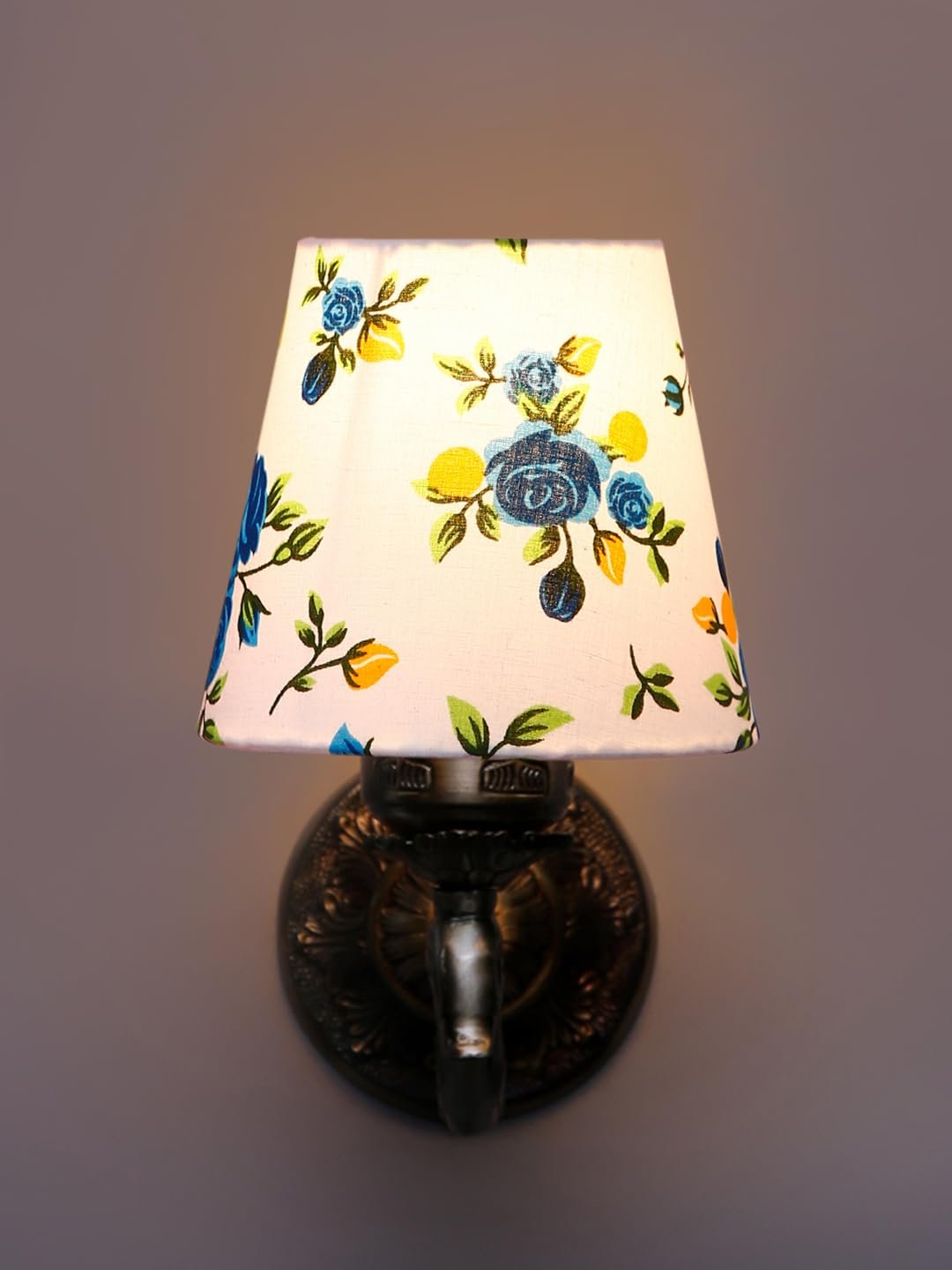 Antique Gold Wall Lamp for Office/Home/Gifting with Cotton conical Printed Shade(7x5.5x9.25) Inches -73
