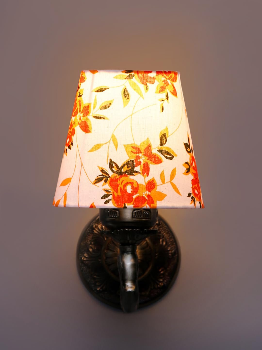 Antique Gold Wall Lamp for Office/Home/Gifting with Cotton conical Printed Shade(7x5.5x9.25) Inches -74