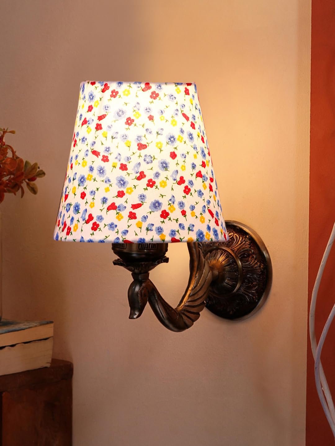 Antique Gold Wall Lamp for Office/Home/Gifting with Cotton conical Printed Shade(7x5.5x9.25) Inches -75