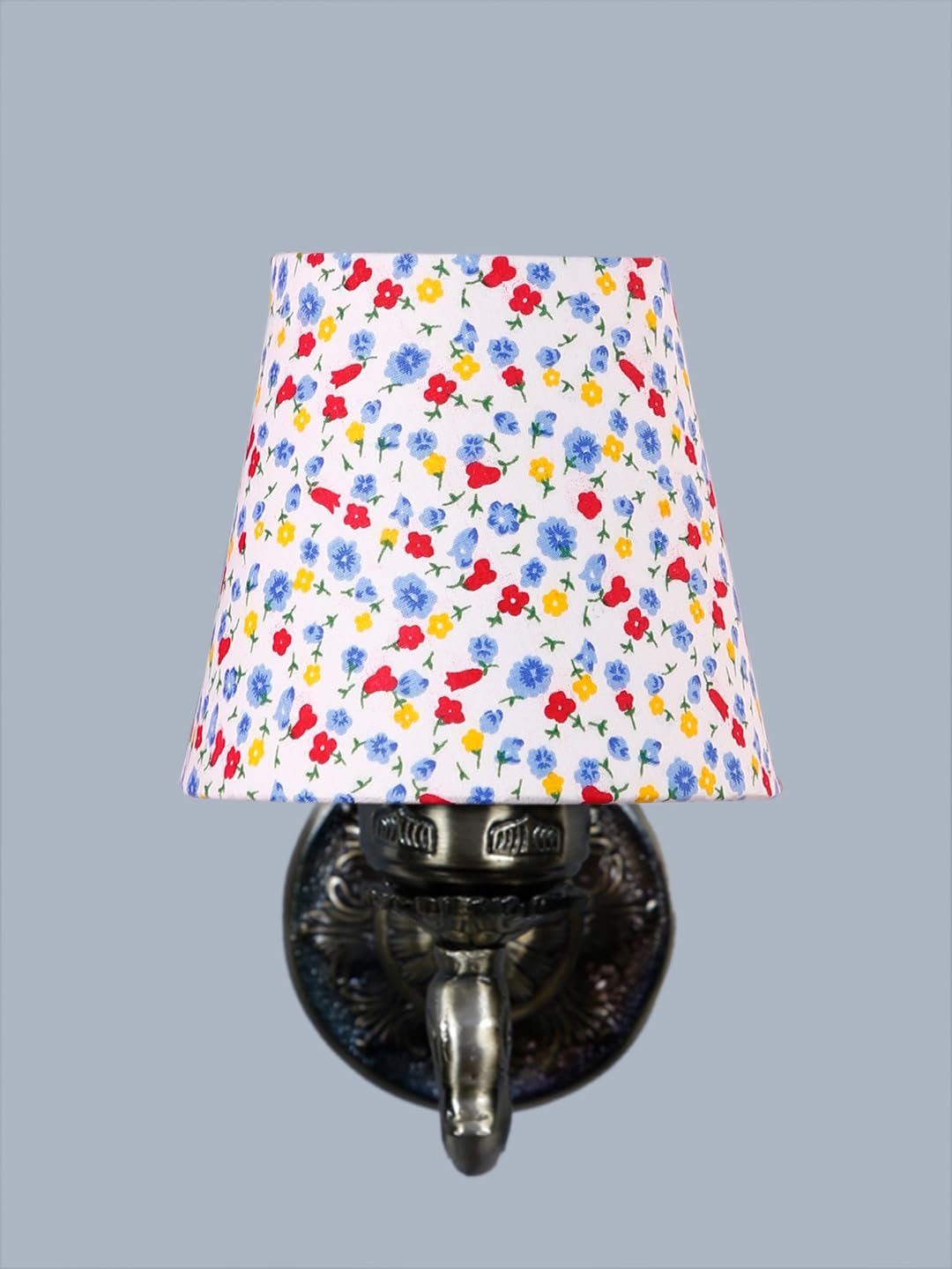 Antique Gold Wall Lamp for Office/Home/Gifting with Cotton conical Printed Shade(7x5.5x9.25) Inches -75