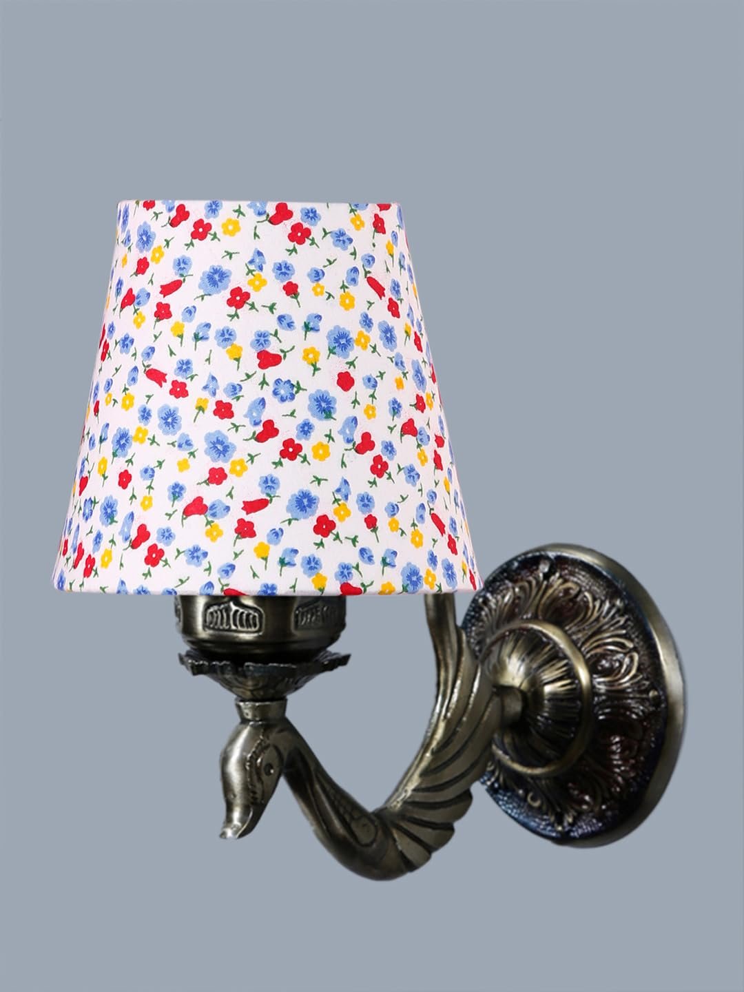 Antique Gold Wall Lamp for Office/Home/Gifting with Cotton conical Printed Shade(7x5.5x9.25) Inches -75