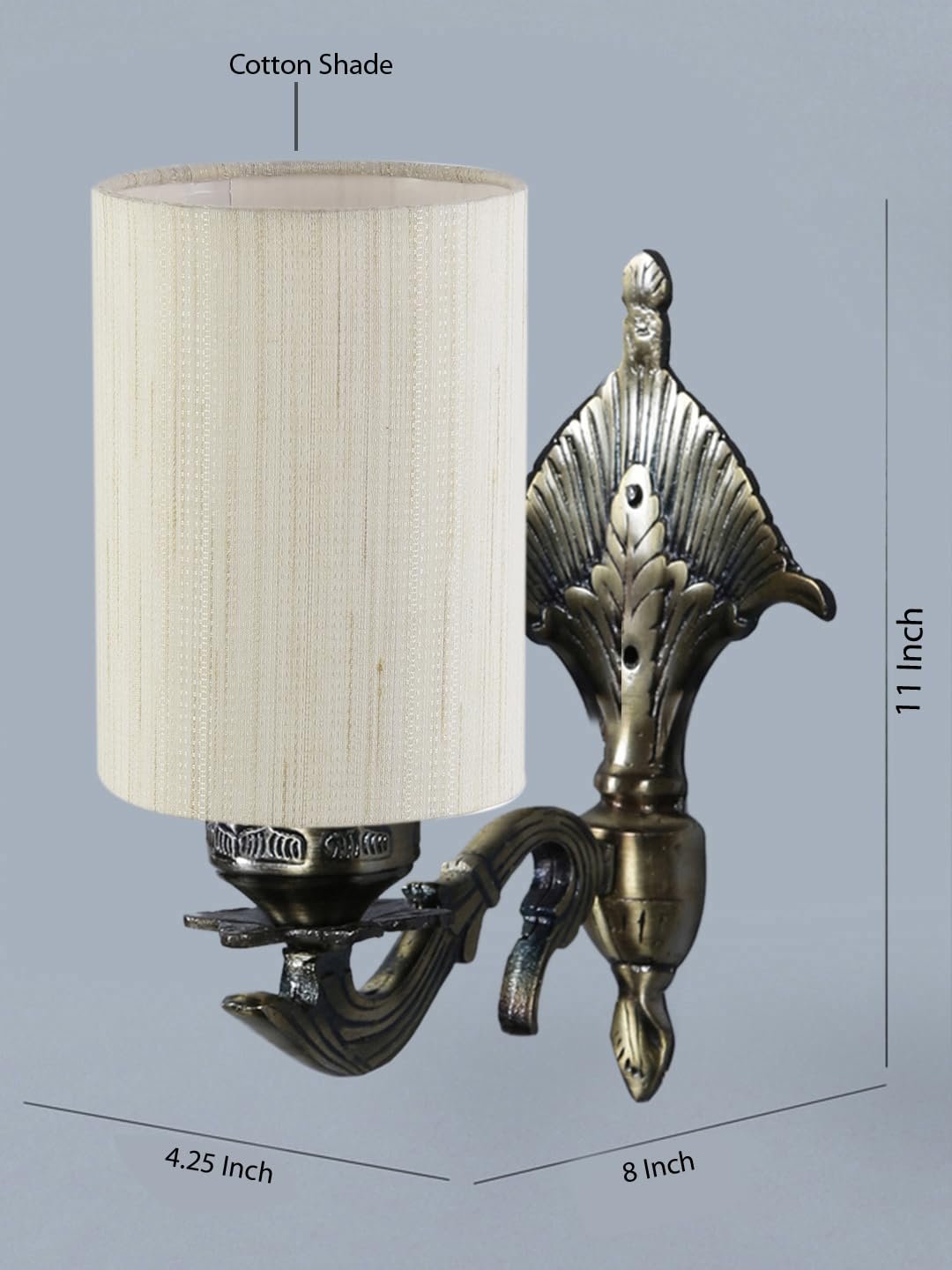 Antique Gold Wall Lamp for Office/Home/Gifting with Cotton Off-White Shade(8x4.25x11) Inches -76