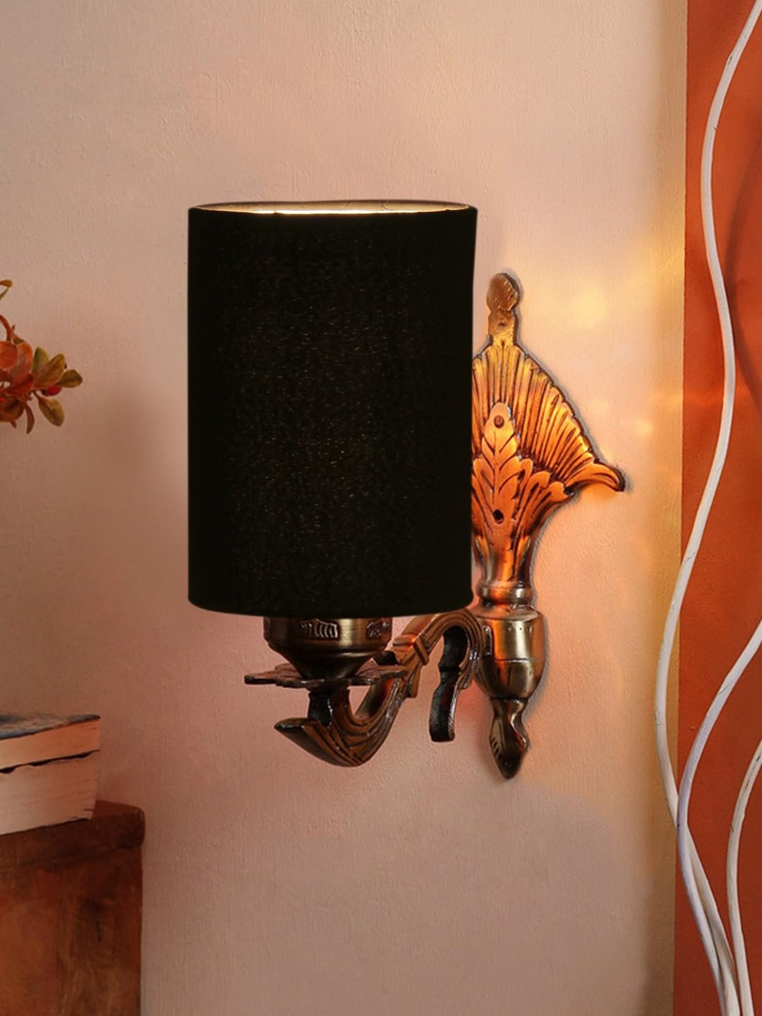Antique Gold Wall Lamp for Office/Home/Gifting with Cotton Black Shade(8x4.25x11) Inches -77