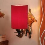 Antique Gold Wall Lamp for Office/Home/Gifting with Cotton Red Shade(8×4.25×11) Inches -78