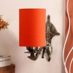 Antique Gold Wall Lamp for Office/Home/Gifting with Cotton Orange Shade(8×4.25×11) Inches -79