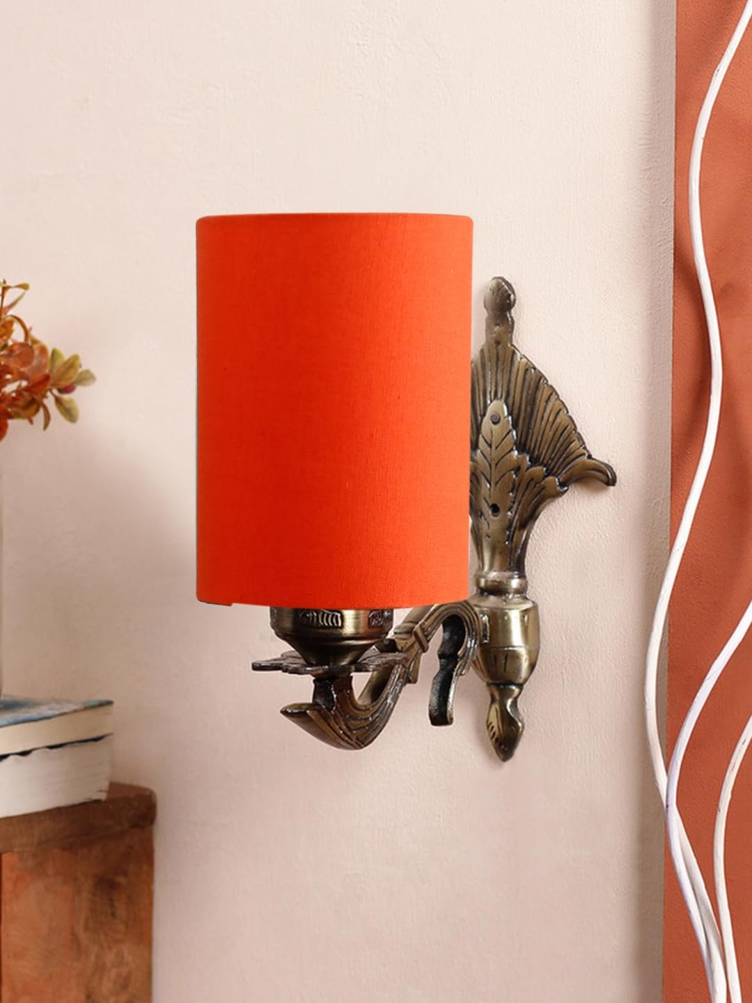 Antique Gold Wall Lamp for Office/Home/Gifting with Cotton Orange Shade(8x4.25x11) Inches -79