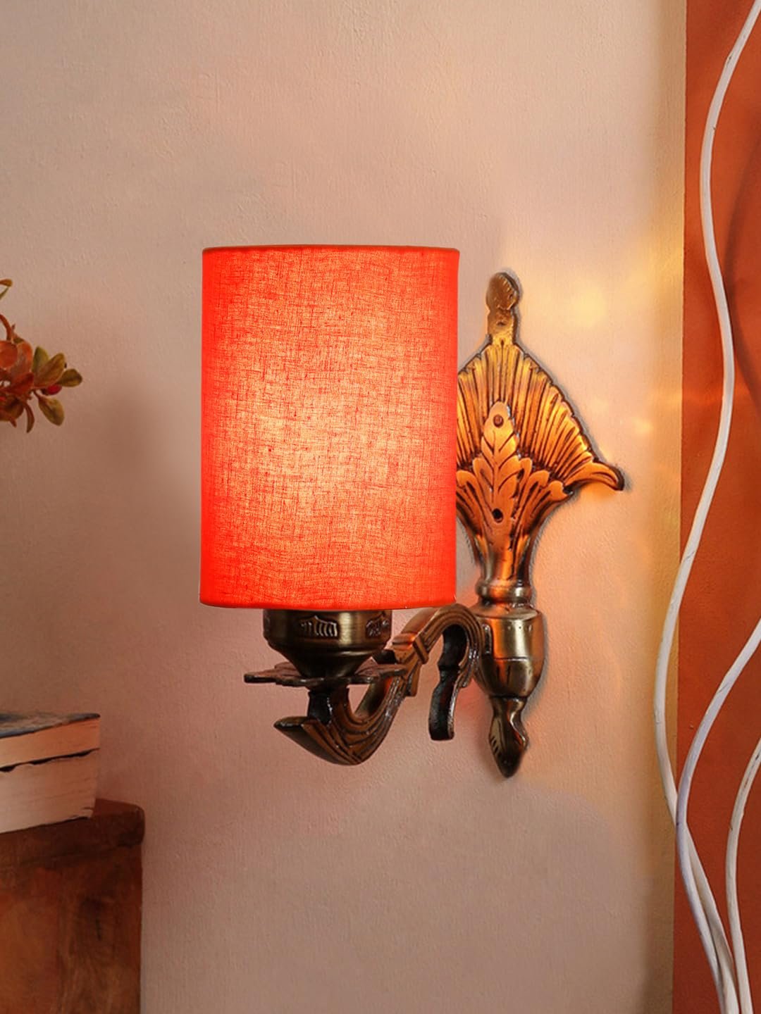 Antique Gold Wall Lamp for Office/Home/Gifting with Cotton Orange Shade(8x4.25x11) Inches -79