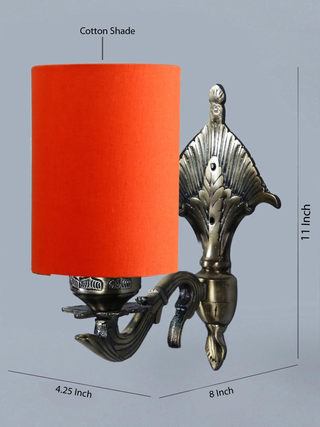 Antique Gold Wall Lamp for Office/Home/Gifting with Cotton Orange Shade(8x4.25x11) Inches -79