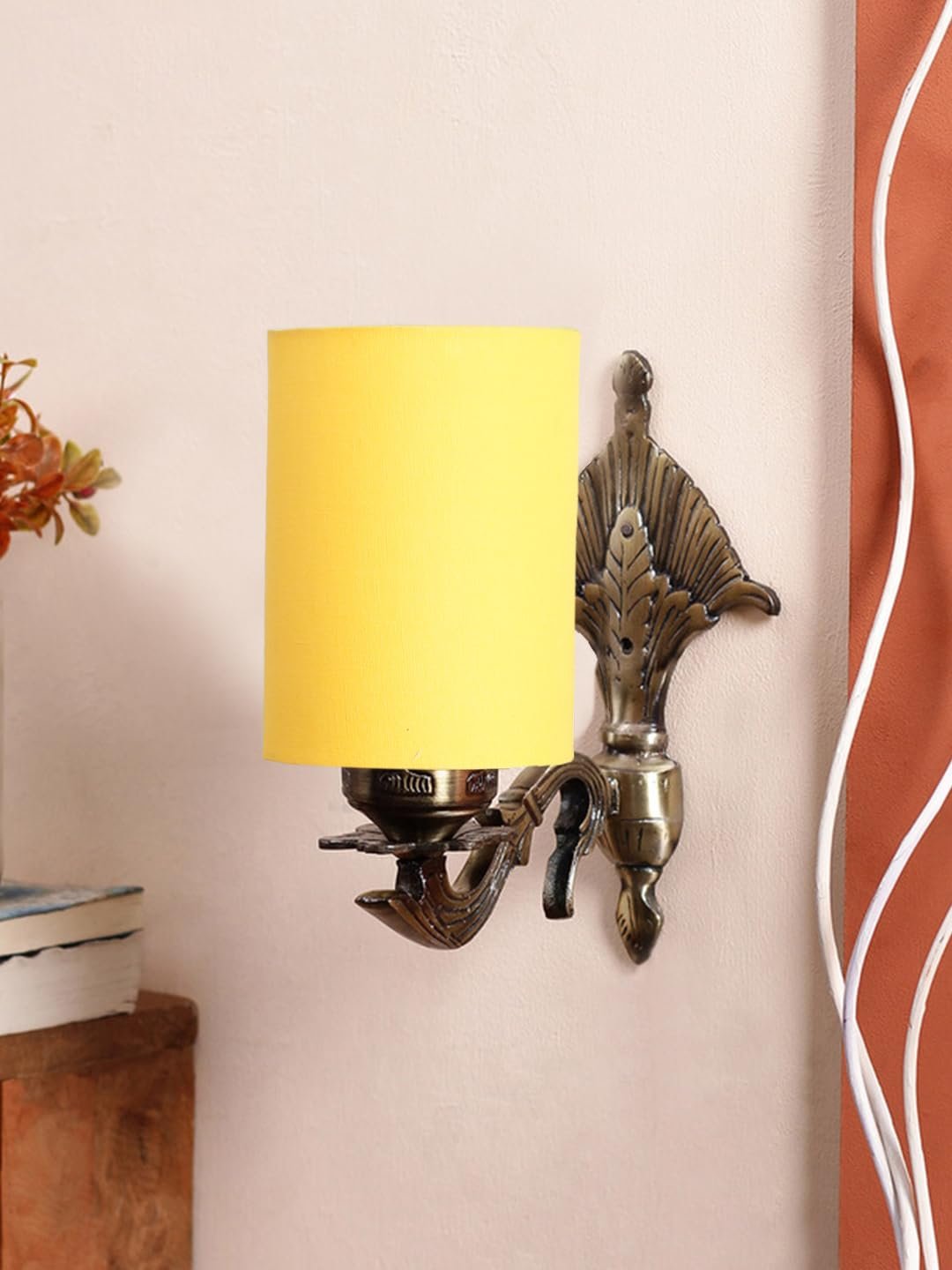 Antique Gold Wall Lamp for Office/Home/Gifting with Cotton Yellow Shade(8x4.25x11) Inches -80
