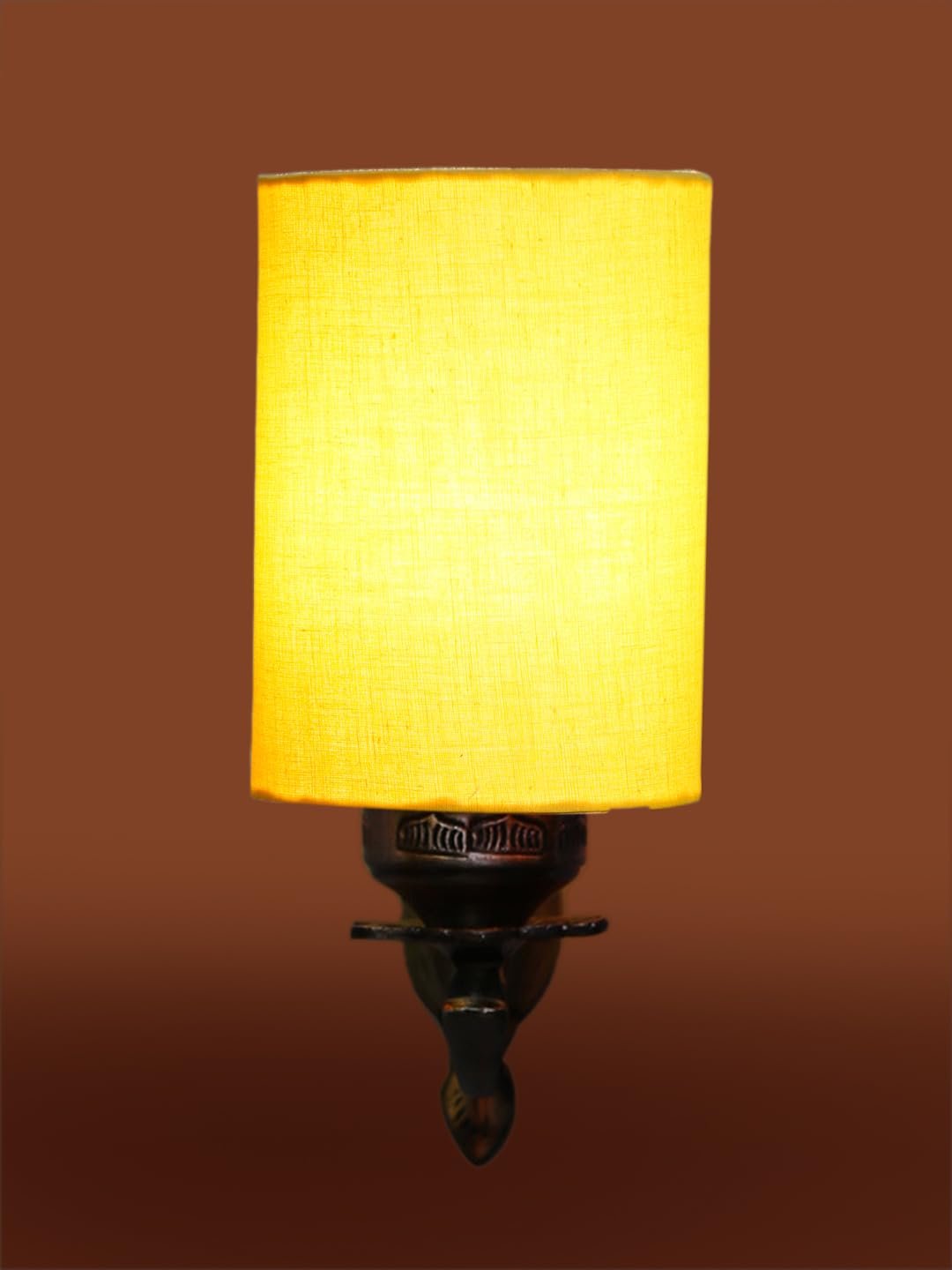 Antique Gold Wall Lamp for Office/Home/Gifting with Cotton Yellow Shade(8x4.25x11) Inches -80