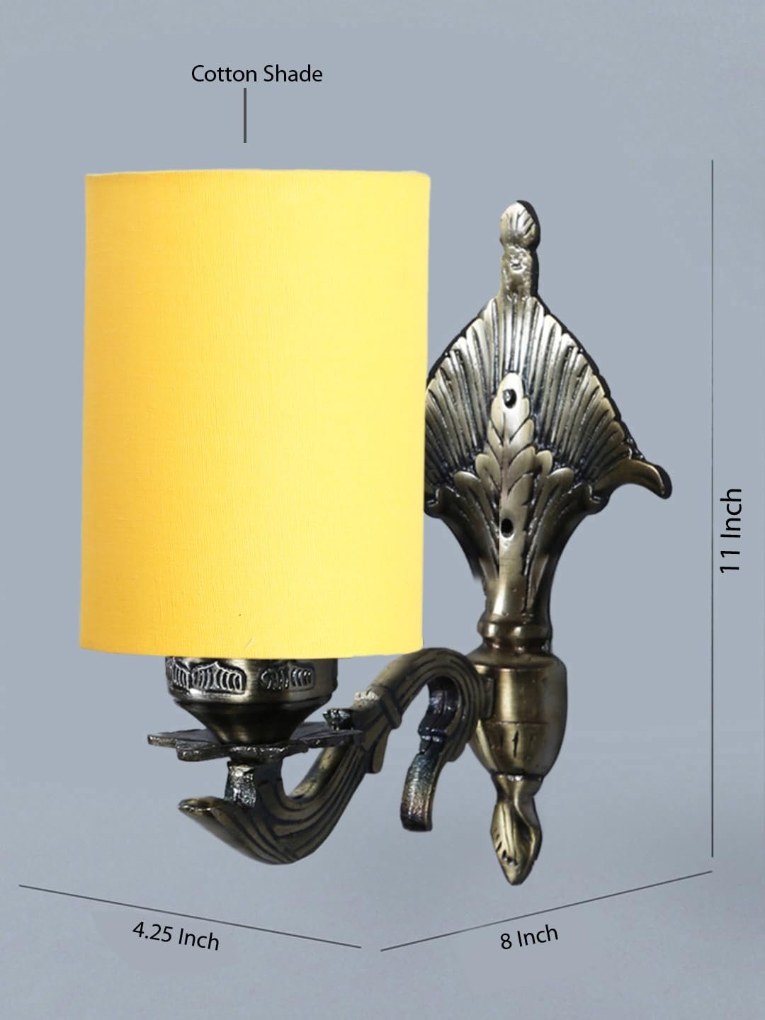 Antique Gold Wall Lamp for Office/Home/Gifting with Cotton Yellow Shade(8x4.25x11) Inches -80