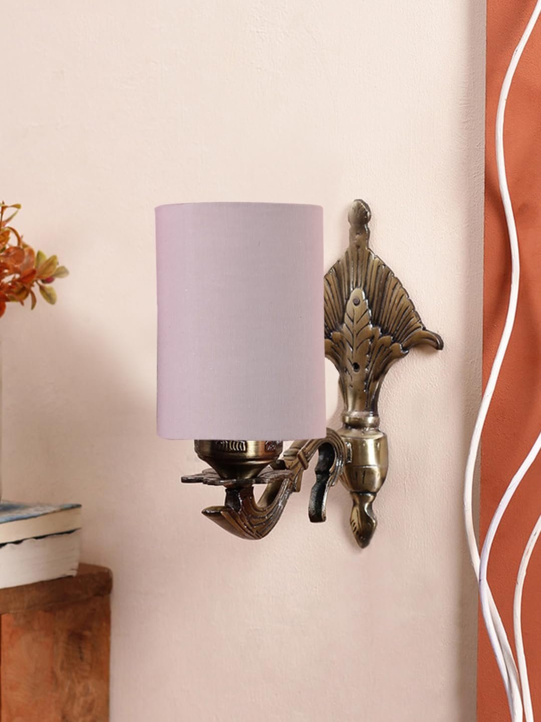 Antique Gold Wall Lamp for Office/Home/Gifting with Cotton Grey Shade(8x4.25x11) Inches -81