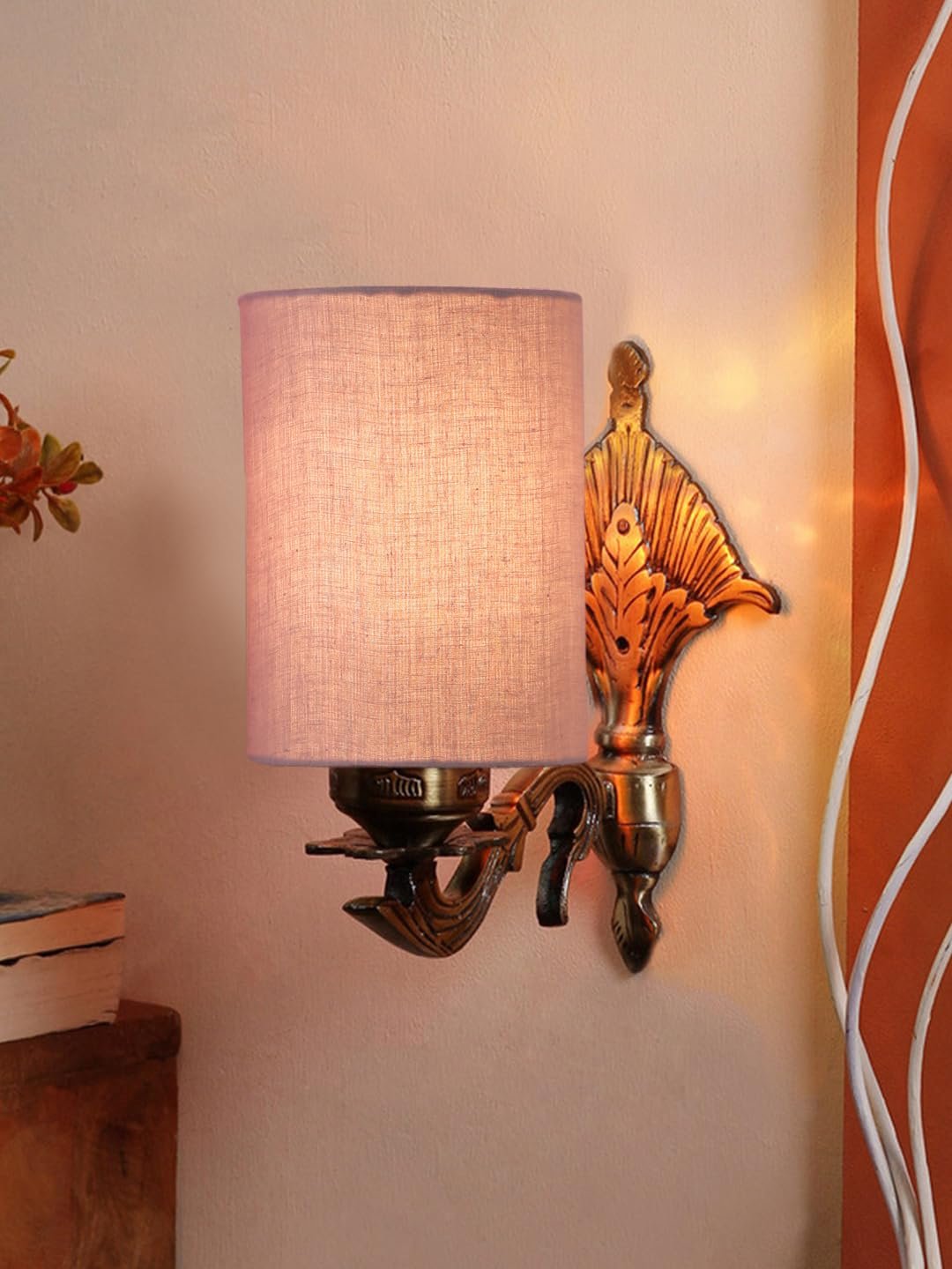 Antique Gold Wall Lamp for Office/Home/Gifting with Cotton Grey Shade(8x4.25x11) Inches -81