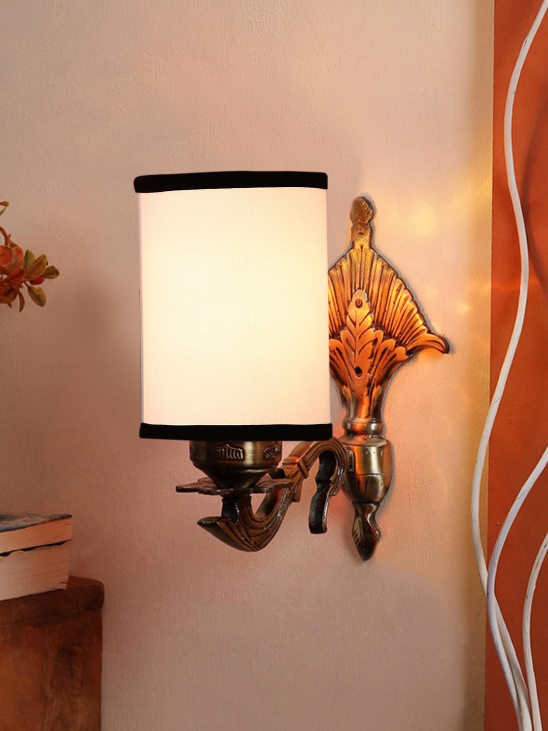 Antique Gold Wall Lamp for Office/Home/Gifting with Cotton White & Black Shade(8x4.25x11) Inches -82