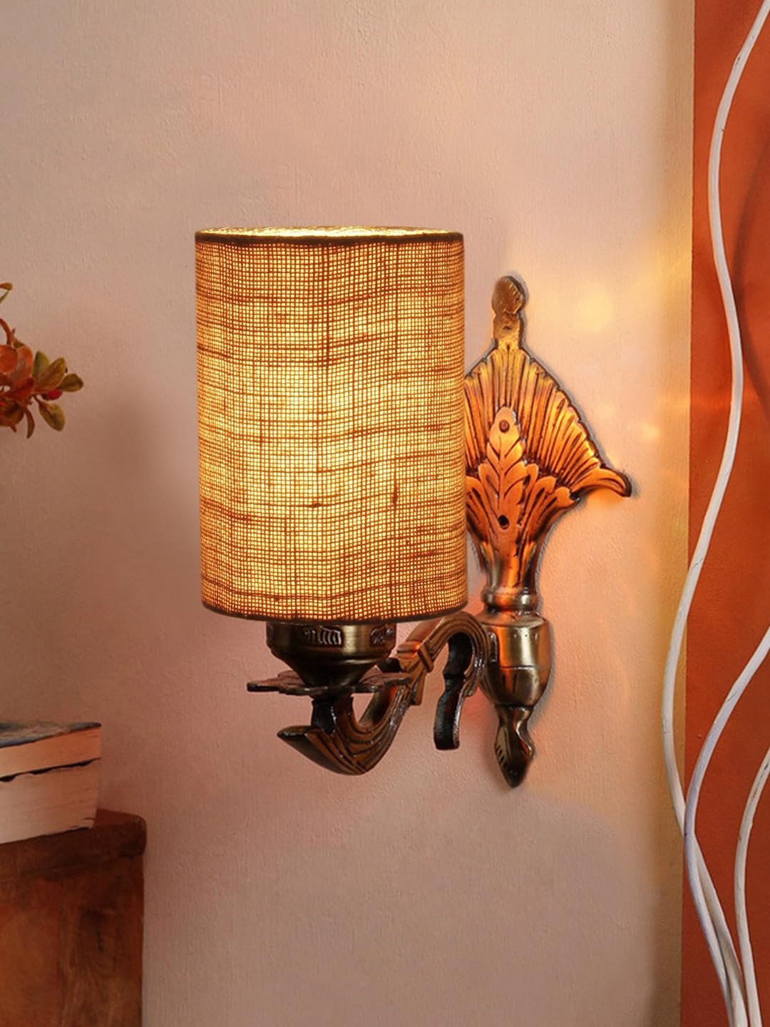 Antique Gold Wall Lamp for Office/Home/Gifting with Jute Beige Shade(8x4.25x11) Inches -83