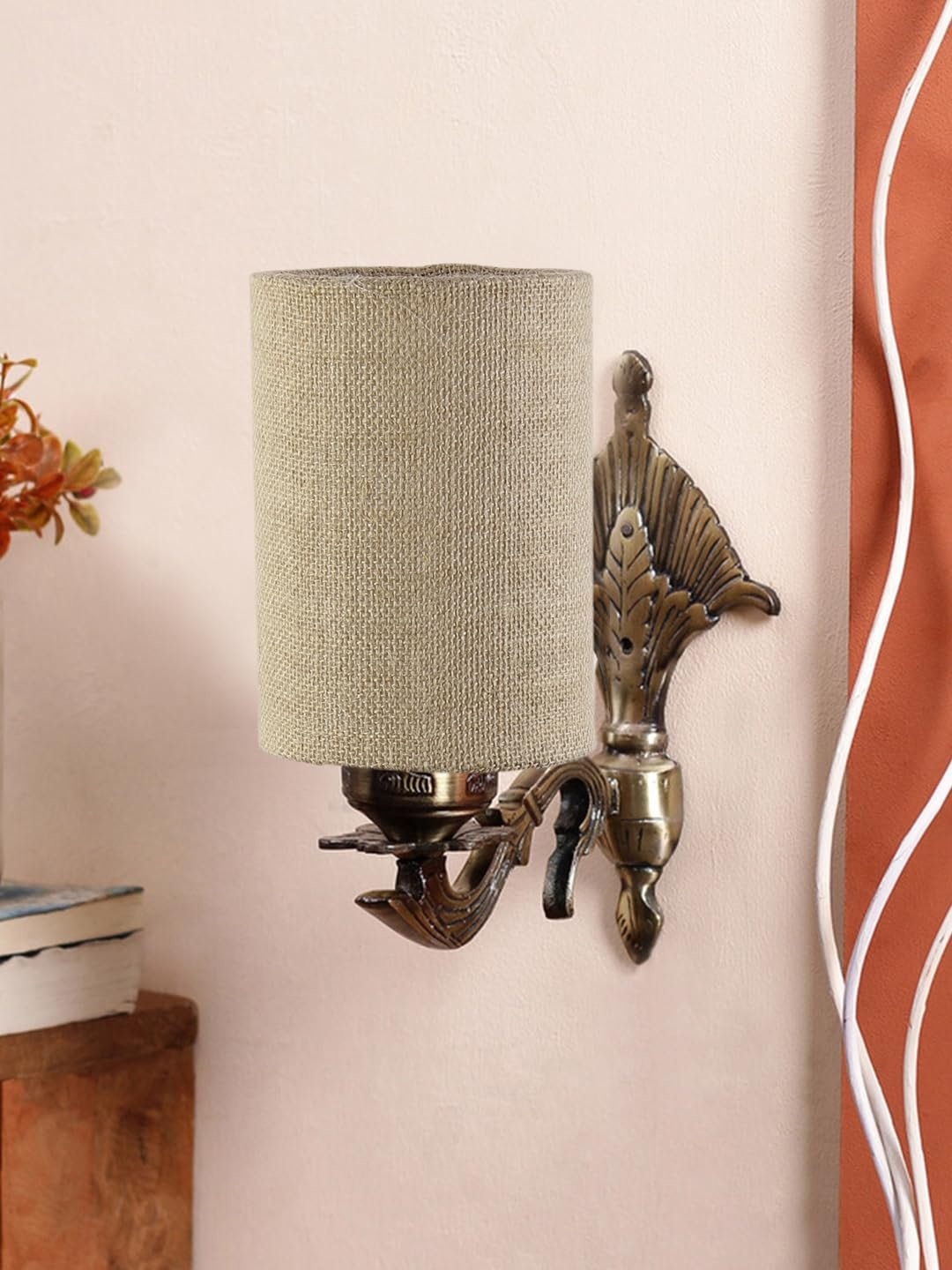 Antique Gold Wall Lamp for Office/Home/Gifting with Jute Beige Shade(8x4.25x11) Inches -83