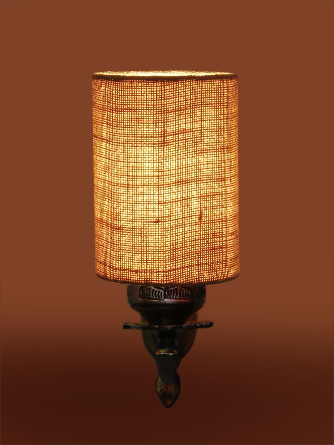 Antique Gold Wall Lamp for Office/Home/Gifting with Jute Beige Shade(8x4.25x11) Inches -83