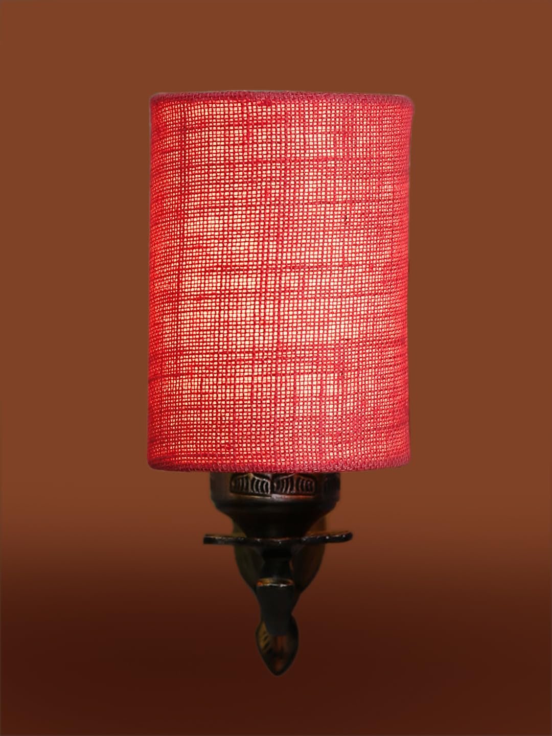 Antique Gold Wall Lamp for Office/Home/Gifting with Jute Pink Shade(8x4.25x11) Inches -85