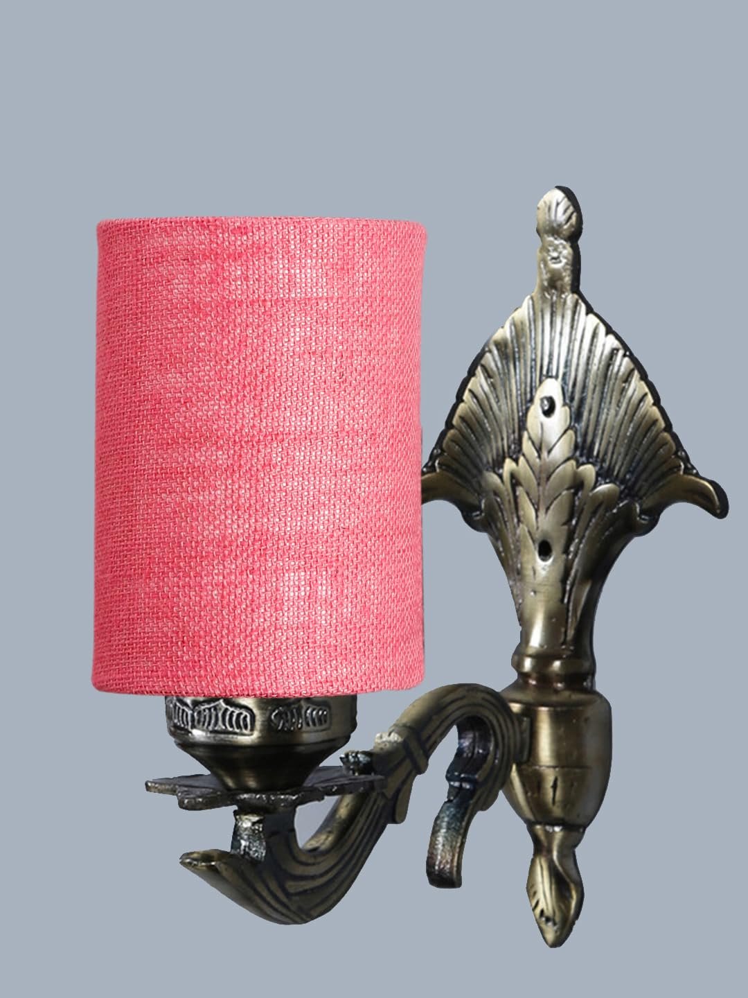 Antique Gold Wall Lamp for Office/Home/Gifting with Jute Pink Shade(8x4.25x11) Inches -85