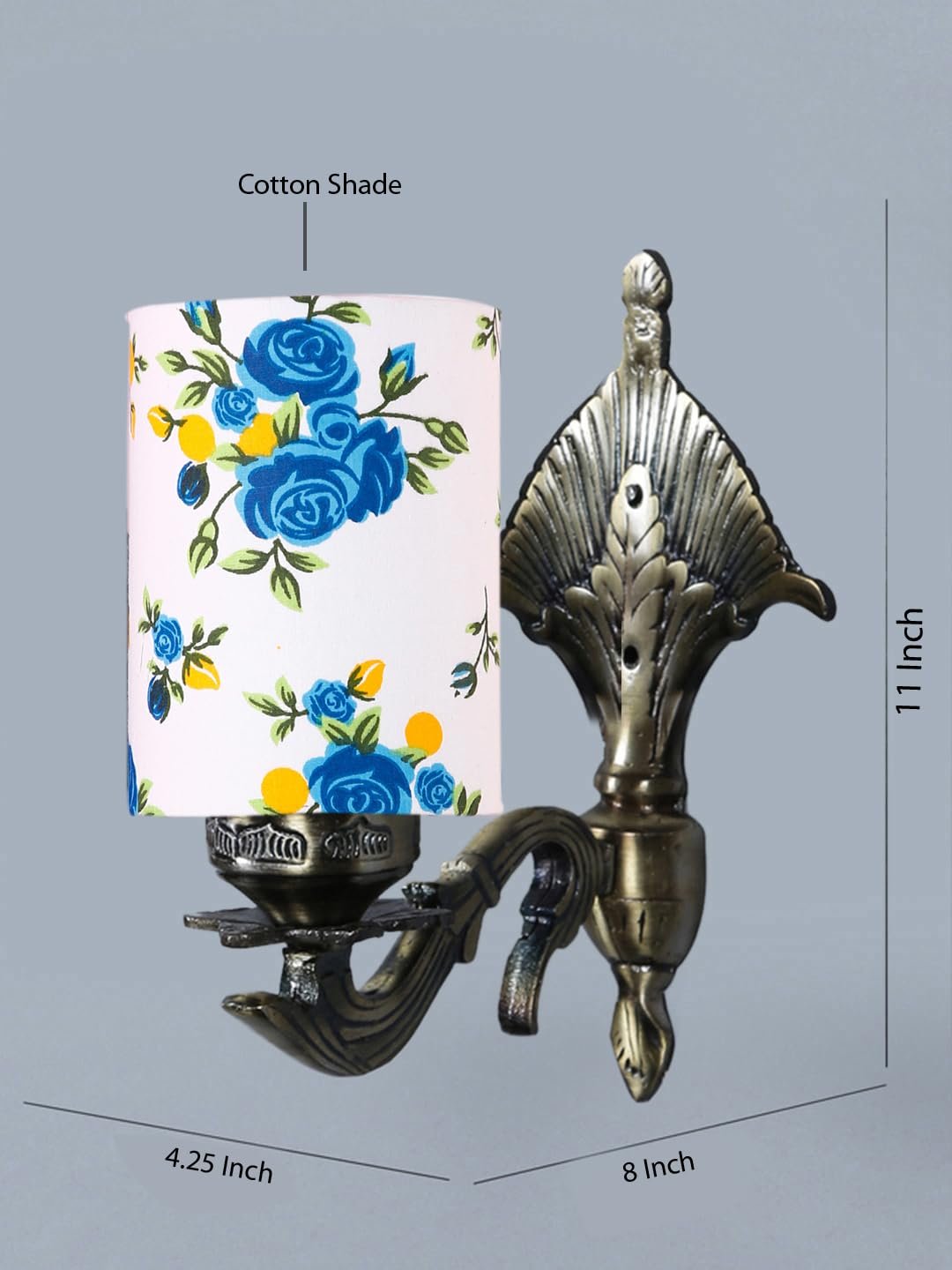 Antique Gold Wall Lamp for Office/Home/Gifting with Cotton Printed Shade(8x4.25x11) Inches -88