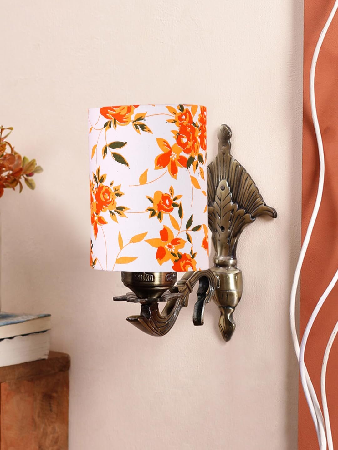 Antique Gold Wall Lamp for Office/Home/Gifting with Cotton Printed Shade(8x4.25x11) Inches -89