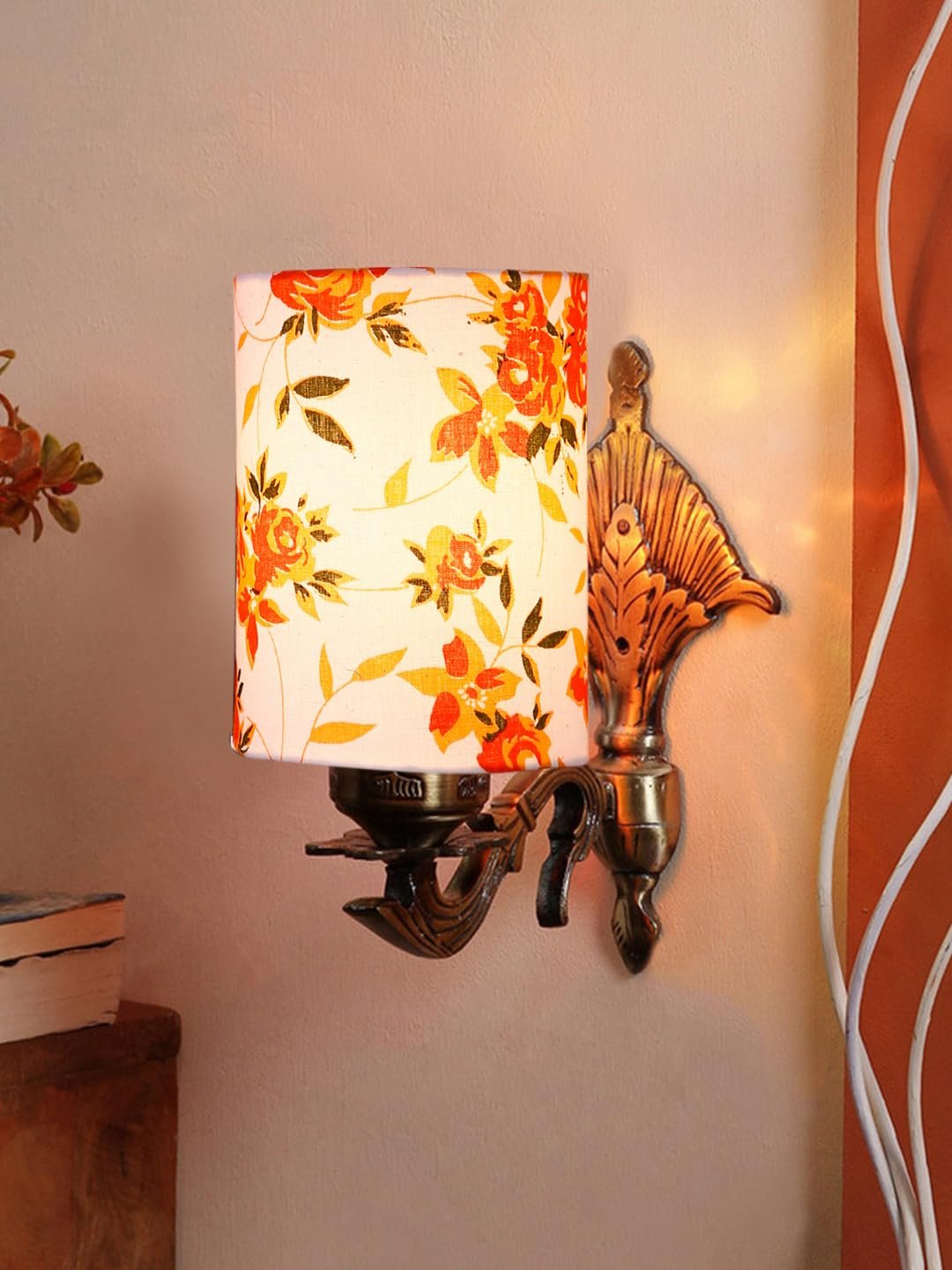 Antique Gold Wall Lamp for Office/Home/Gifting with Cotton Printed Shade(8x4.25x11) Inches -89
