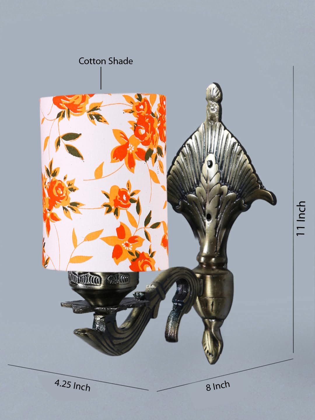 Antique Gold Wall Lamp for Office/Home/Gifting with Cotton Printed Shade(8x4.25x11) Inches -89