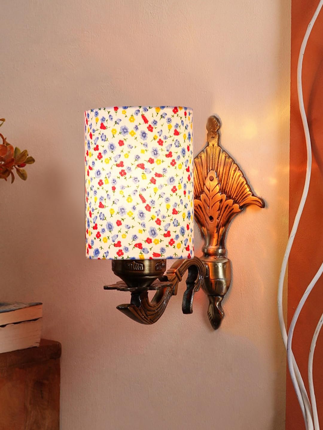 Antique Gold Wall Lamp for Office/Home/Gifting with Cotton Printed Shade(8x4.25x11) Inches -90