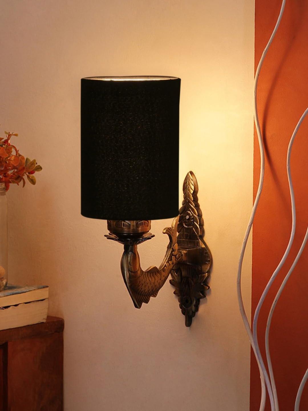 Antique Gold Wall Lamp for Office/Home/Gifting with Cotton Black Shade(8x4.25x11) Inches -92
