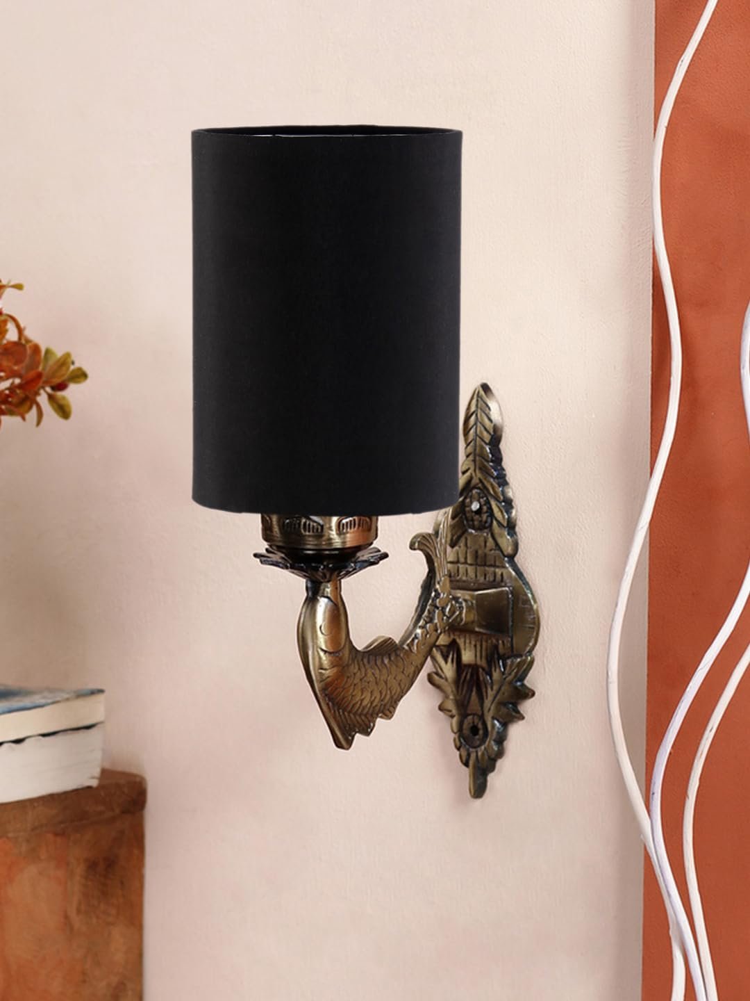 Antique Gold Wall Lamp for Office/Home/Gifting with Cotton Black Shade(8x4.25x11) Inches -92