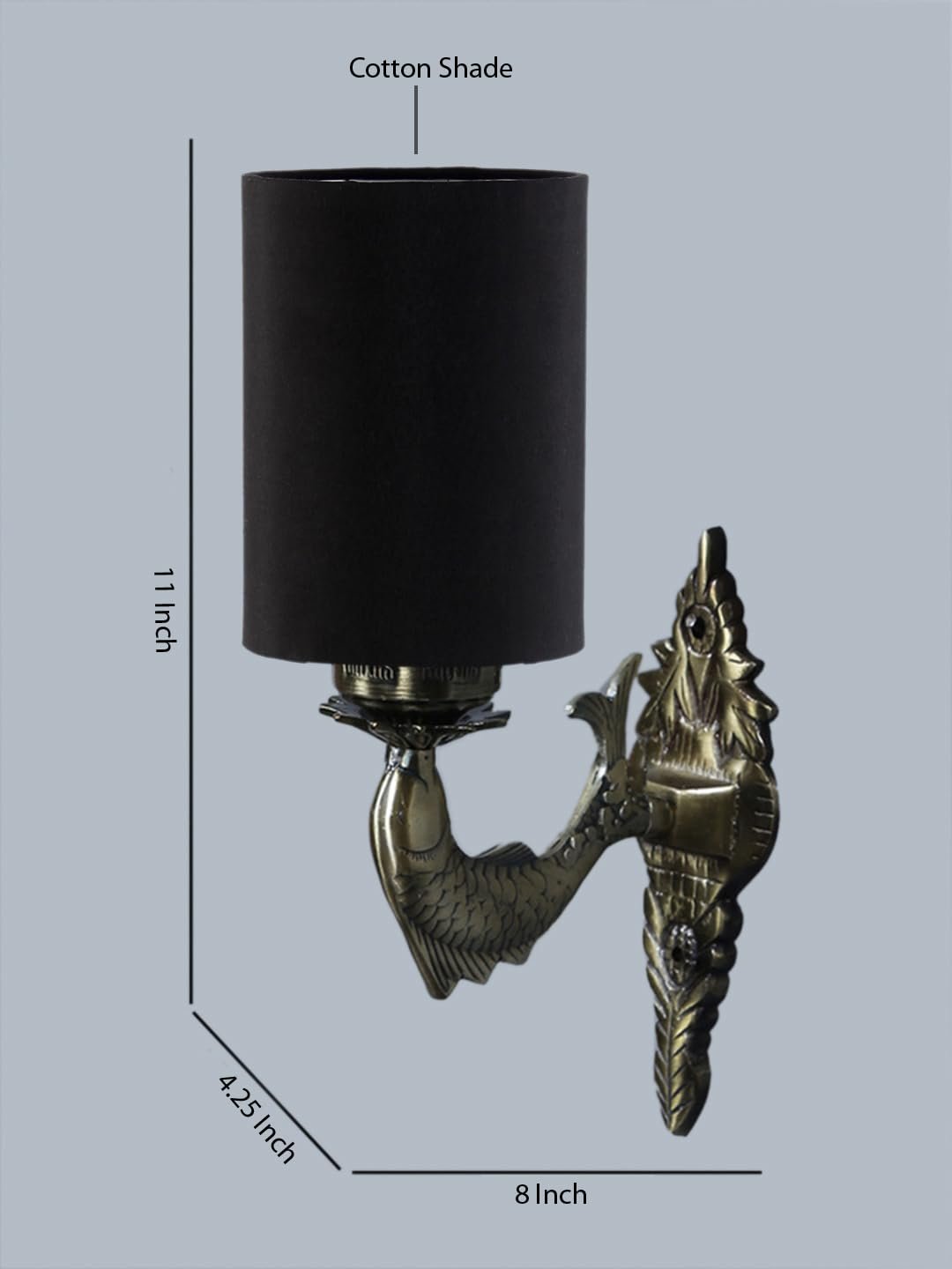 Antique Gold Wall Lamp for Office/Home/Gifting with Cotton Black Shade(8x4.25x11) Inches -92