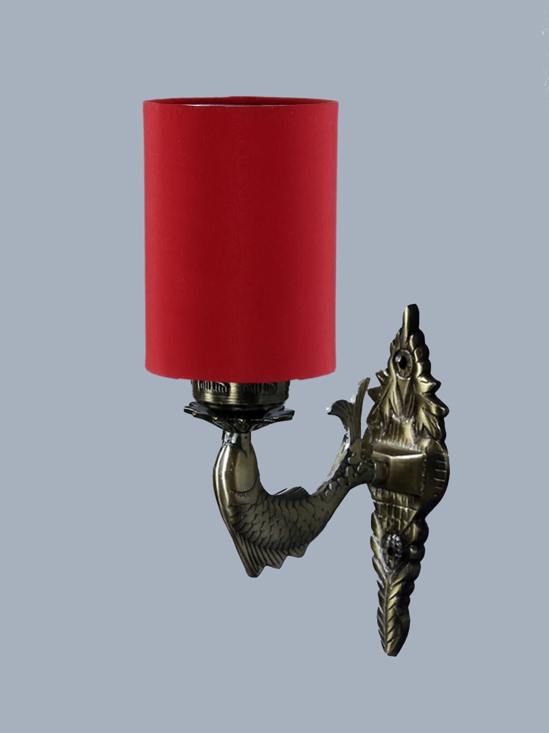 Antique Gold Wall Lamp for Office/Home/Gifting with Cotton Red Shade(8x4.25x11) Inches -93
