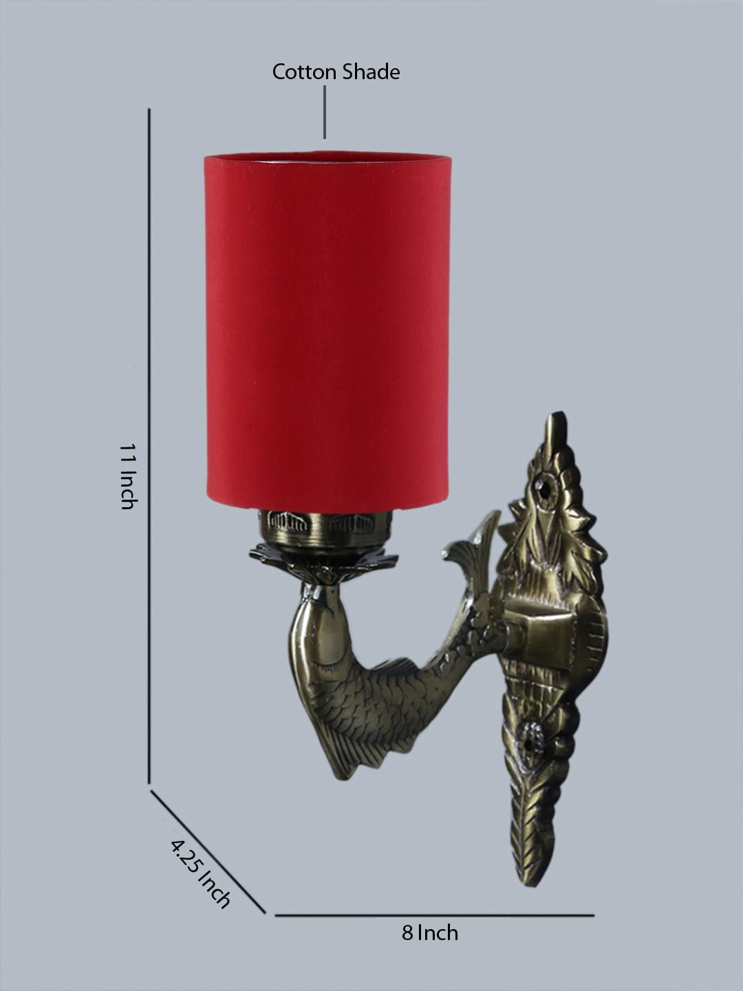 Antique Gold Wall Lamp for Office/Home/Gifting with Cotton Red Shade(8x4.25x11) Inches -93