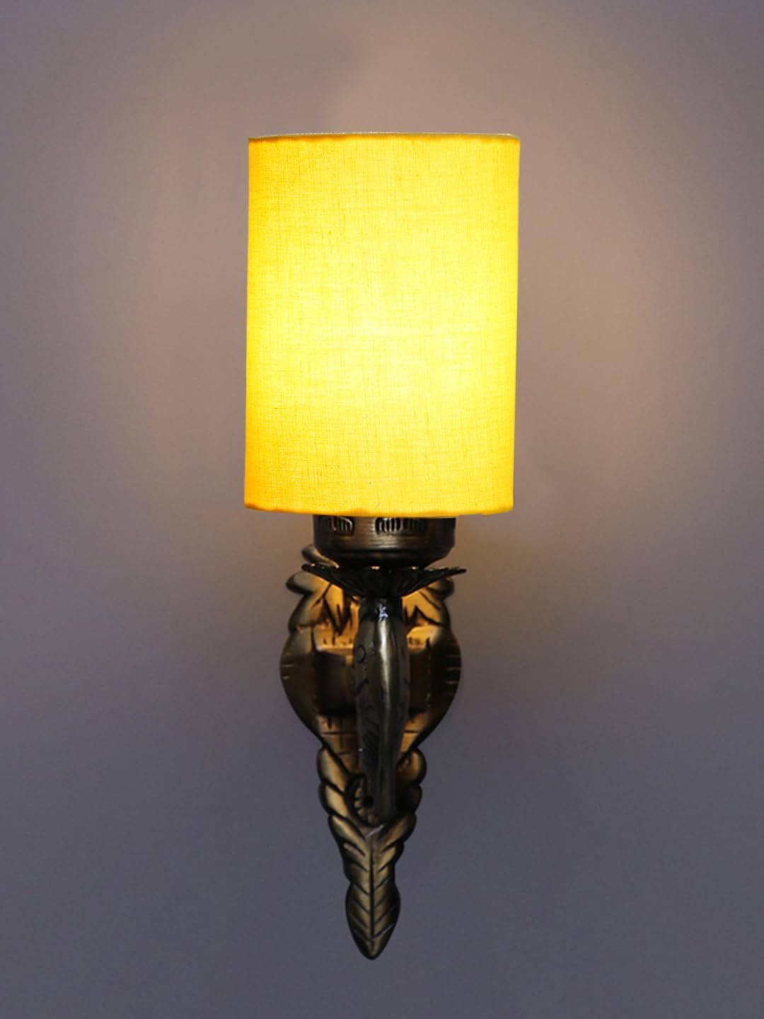 Antique Gold Wall Lamp for Office/Home/Gifting with Cotton Yellow Shade(8x4.25x11) Inches -95