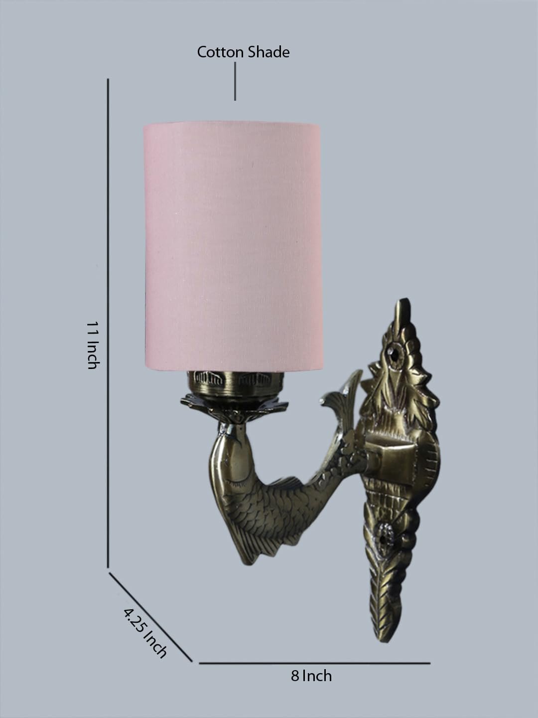 Antique Gold Wall Lamp for Office/Home/Gifting with Cotton Grey Shade(8x4.25x11) Inches -96