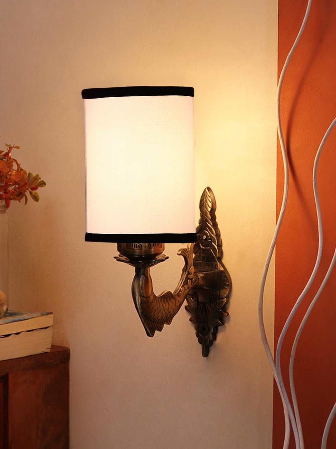 Antique Gold Wall Lamp for Office/Home/Gifting with Cotton White & Black Shade(8x4.25x11) Inches -97