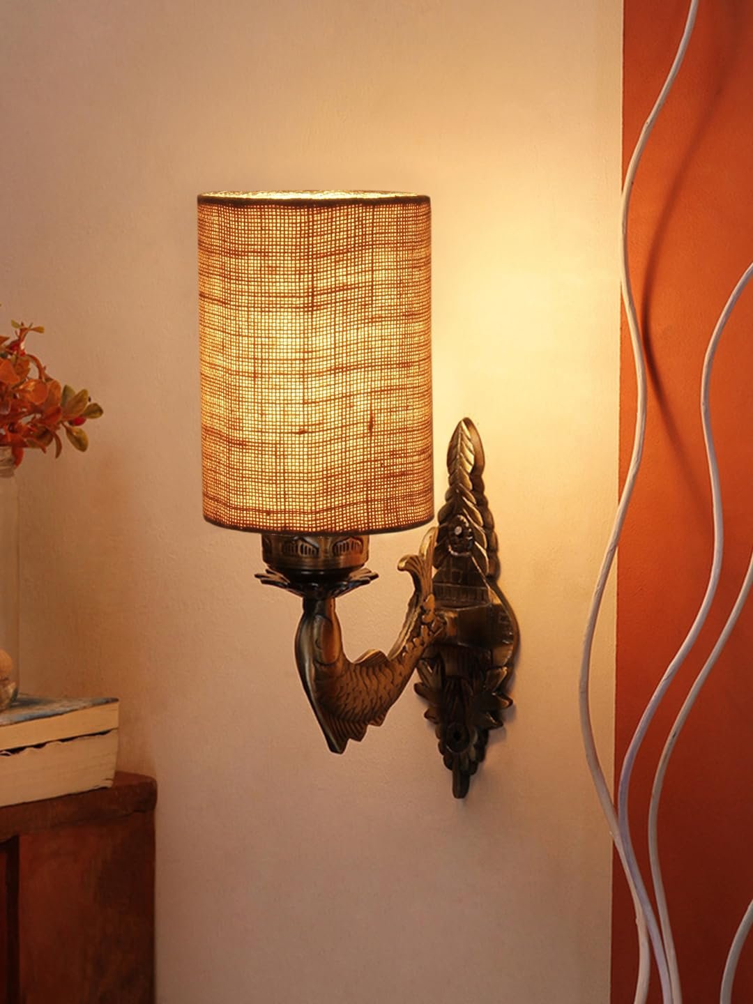 Antique Gold Wall Lamp for Office/Home/Gifting with Jute Beige Shade(8x4.25x11) Inches -98