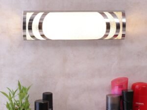 Off White Steel & Glass Bathroom Light for Wash Basin/Mirror