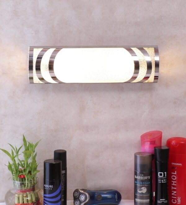 Off White Steel & Glass Bathroom Light for Wash Basin/Mirror