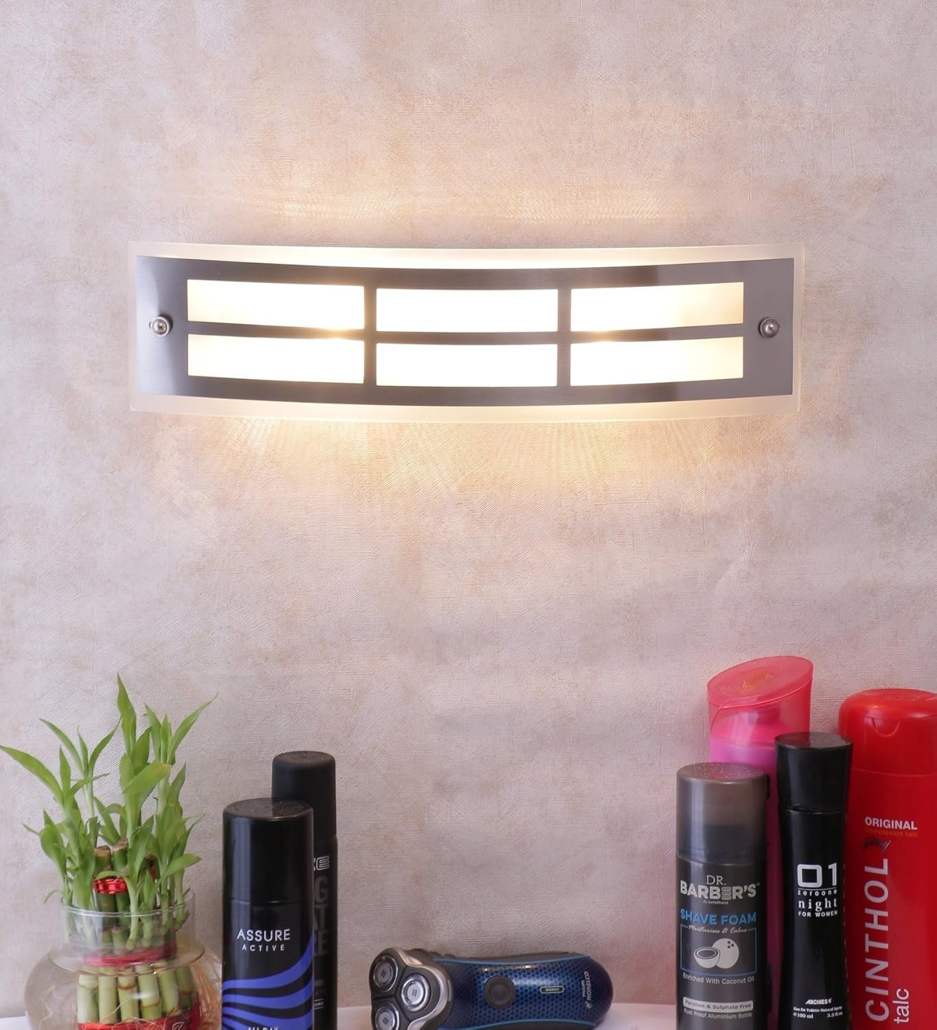 Off White Metal & Glass Bathroom Light for Wash Basin/Mirror