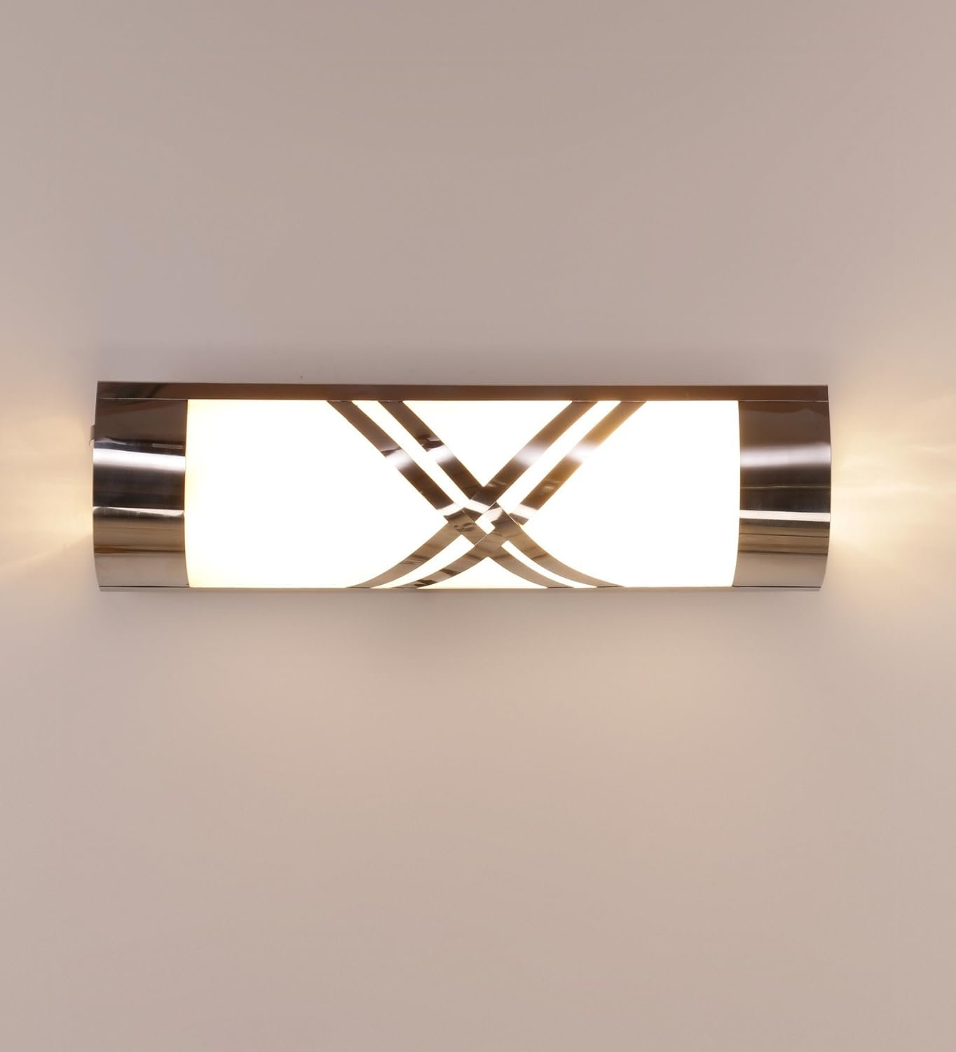 Off White Steel & Glass Bathroom Light for Wash Basin/Mirror