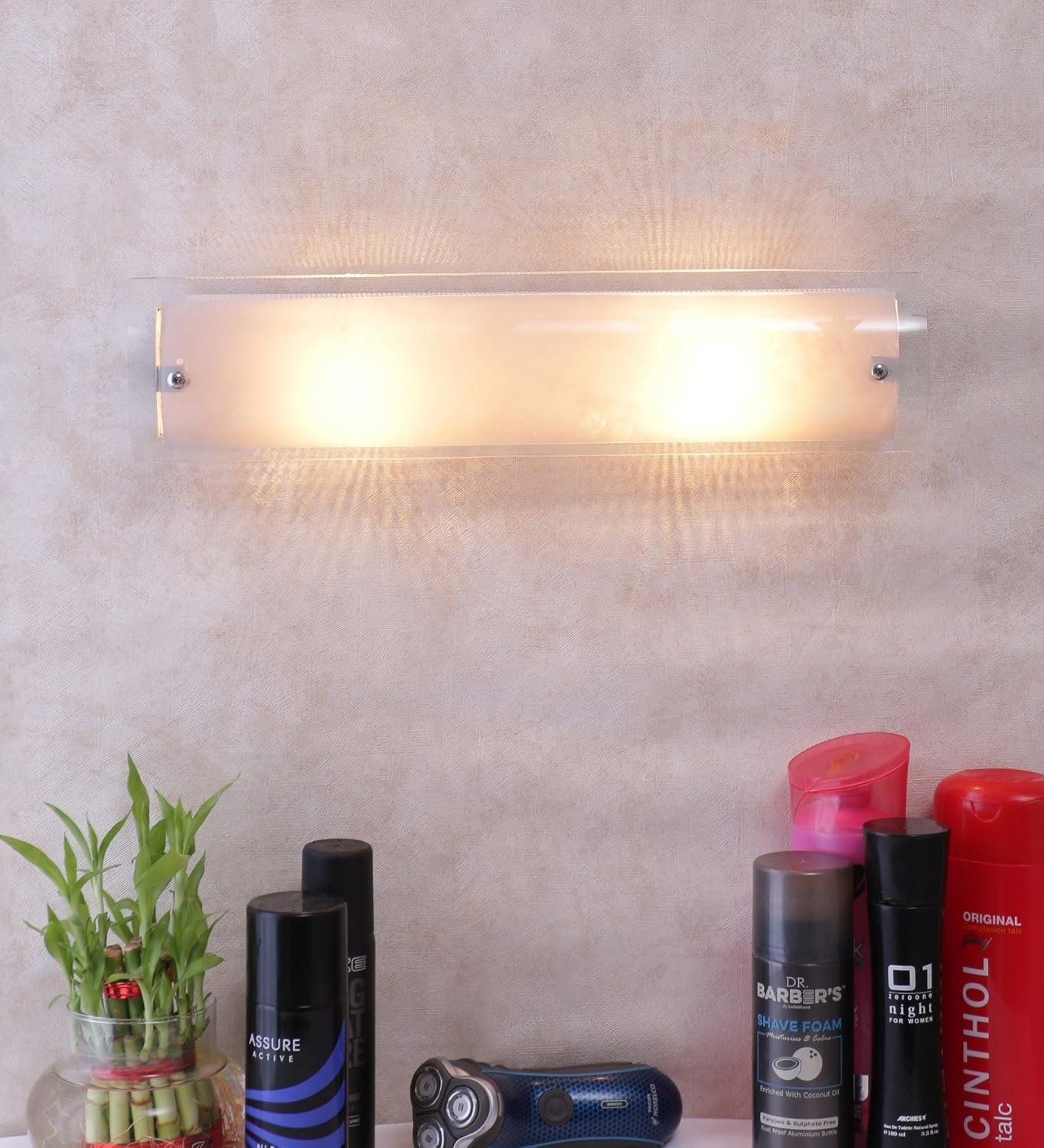 Off White Metal & Glass Bathroom Light for Wash Basin/Mirror