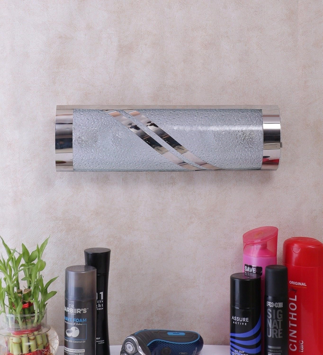 Off White Steel & Glass Bathroom Light for Wash Basin/Mirror