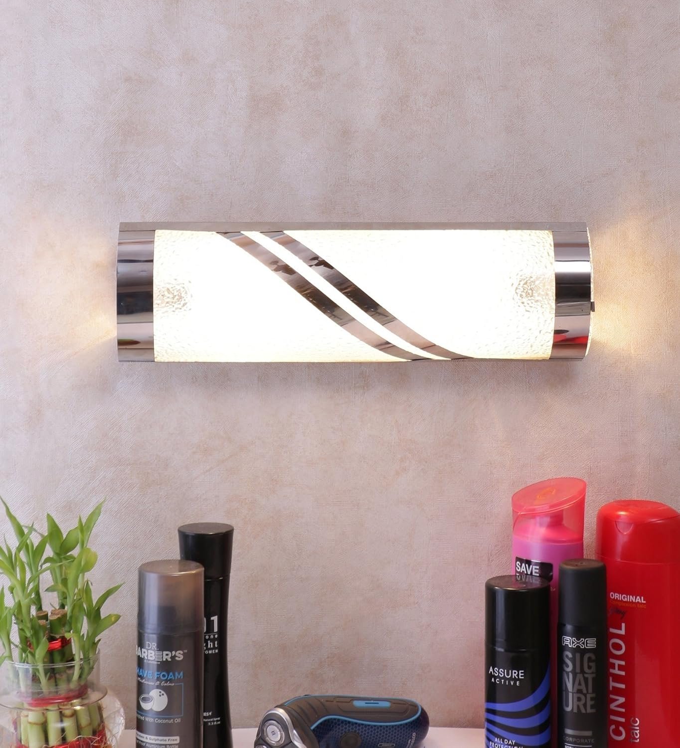 Off White Steel & Glass Bathroom Light for Wash Basin/Mirror