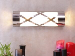 Off White Steel & Glass Bathroom Light for Wash Basin/Mirror
