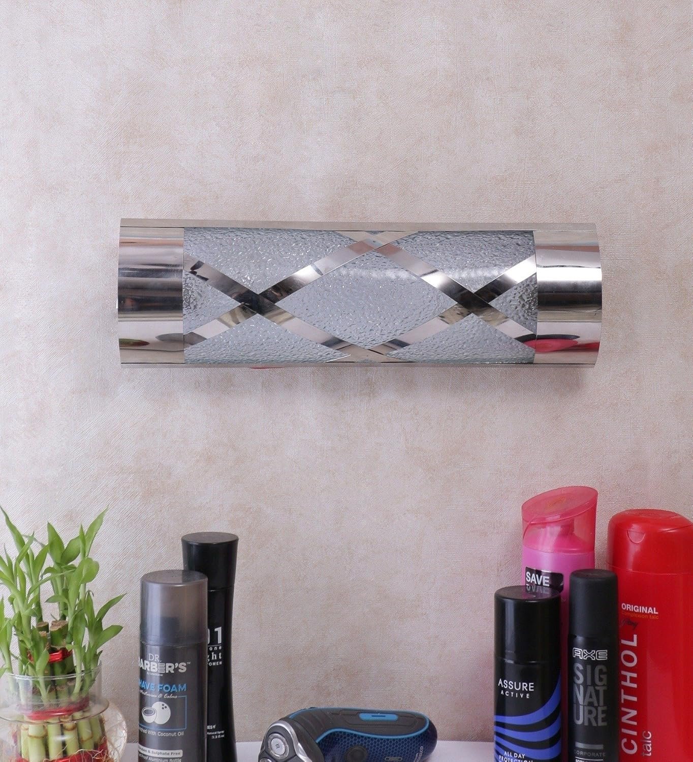 Off White Steel & Glass Bathroom Light for Wash Basin/Mirror