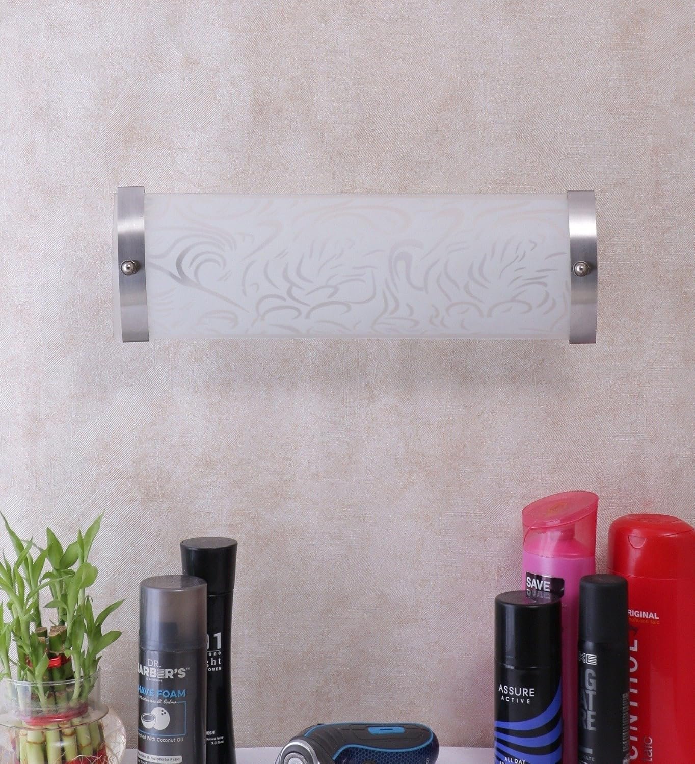 Off White Steel & Glass Bathroom Light for Wash Basin/Mirror