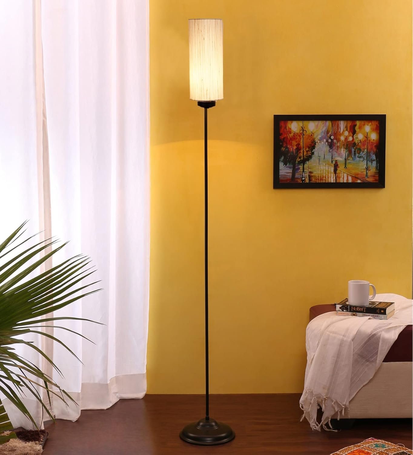 Thin Off-White Cotton Shade with Iron Floor lamp