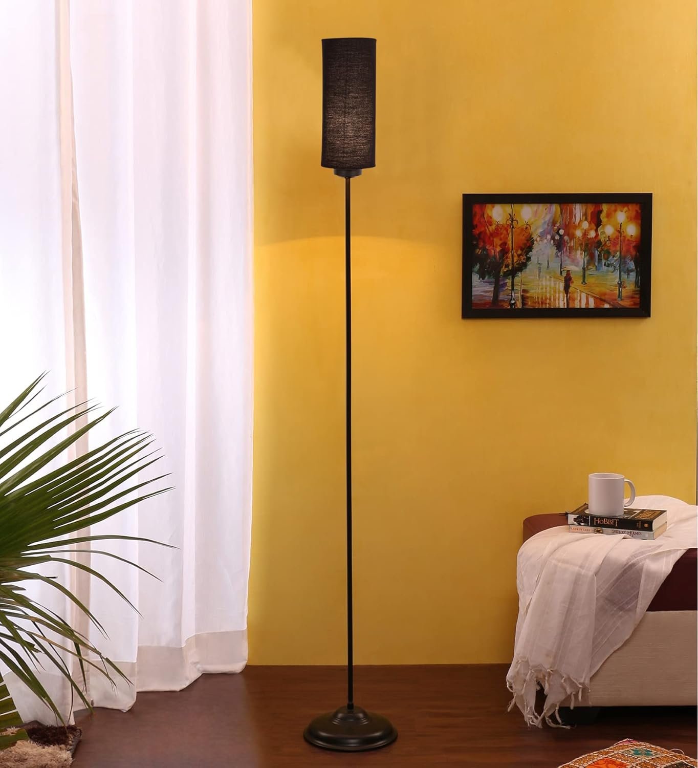 Thin Black Cotton Shade with Iron Floor lamp